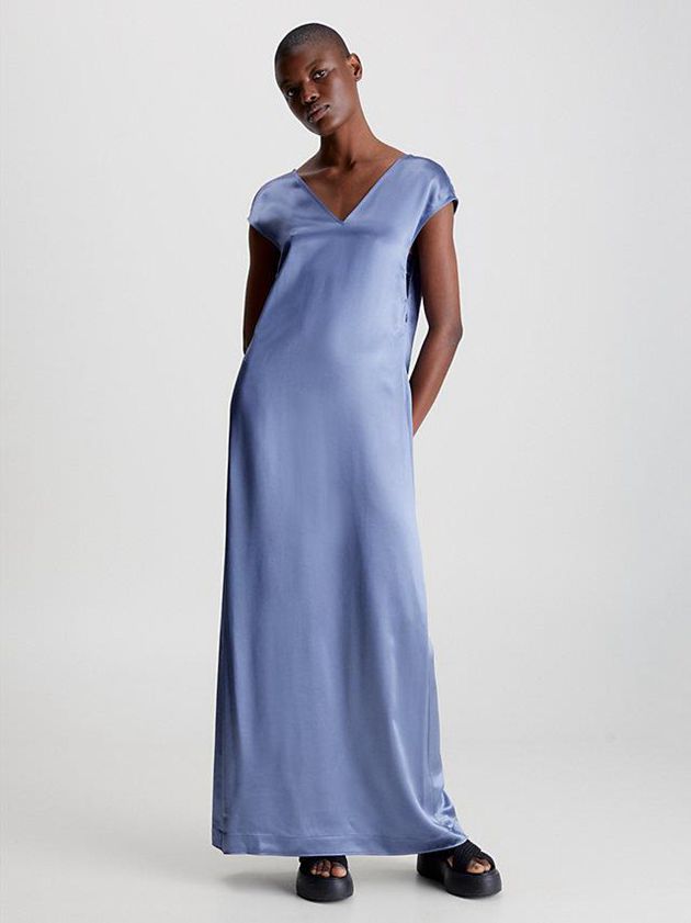 Calvin Klein USA Satin Maxi Womens Dress Blue 2489503-FD